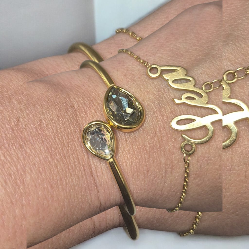 Jonc "Gouttes de Lumière" – Cristaux & Or Brossé