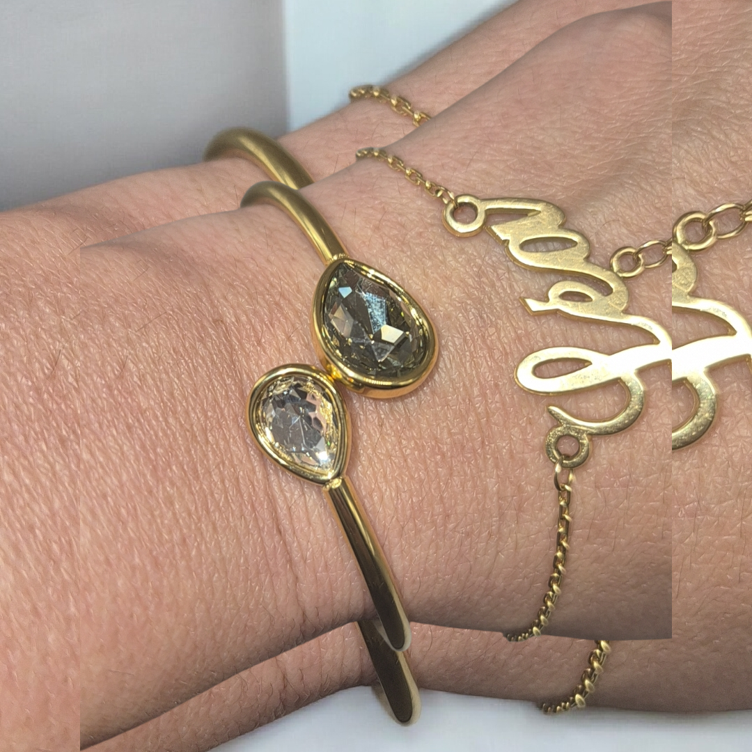 Jonc "Gouttes de Lumière" – Cristaux & Or Brossé