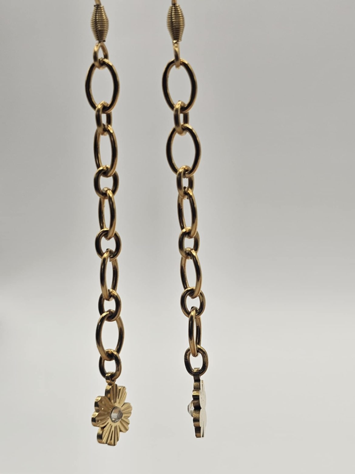 🌼 Boucles d'Oreilles Pendantes Dorées Chaîne Fine – Pendentif Fleur