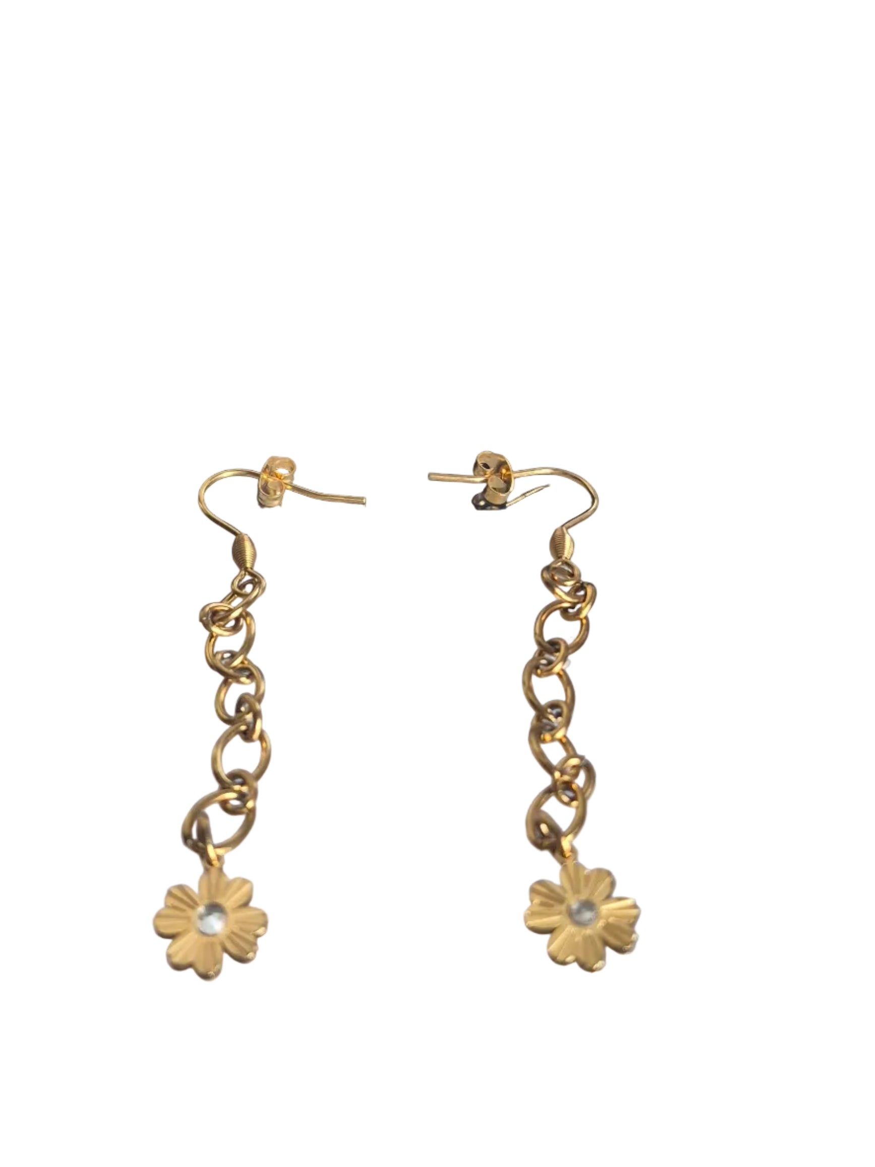 🌼 Boucles d'Oreilles Pendantes Dorées Chaîne Fine – Pendentif Fleur