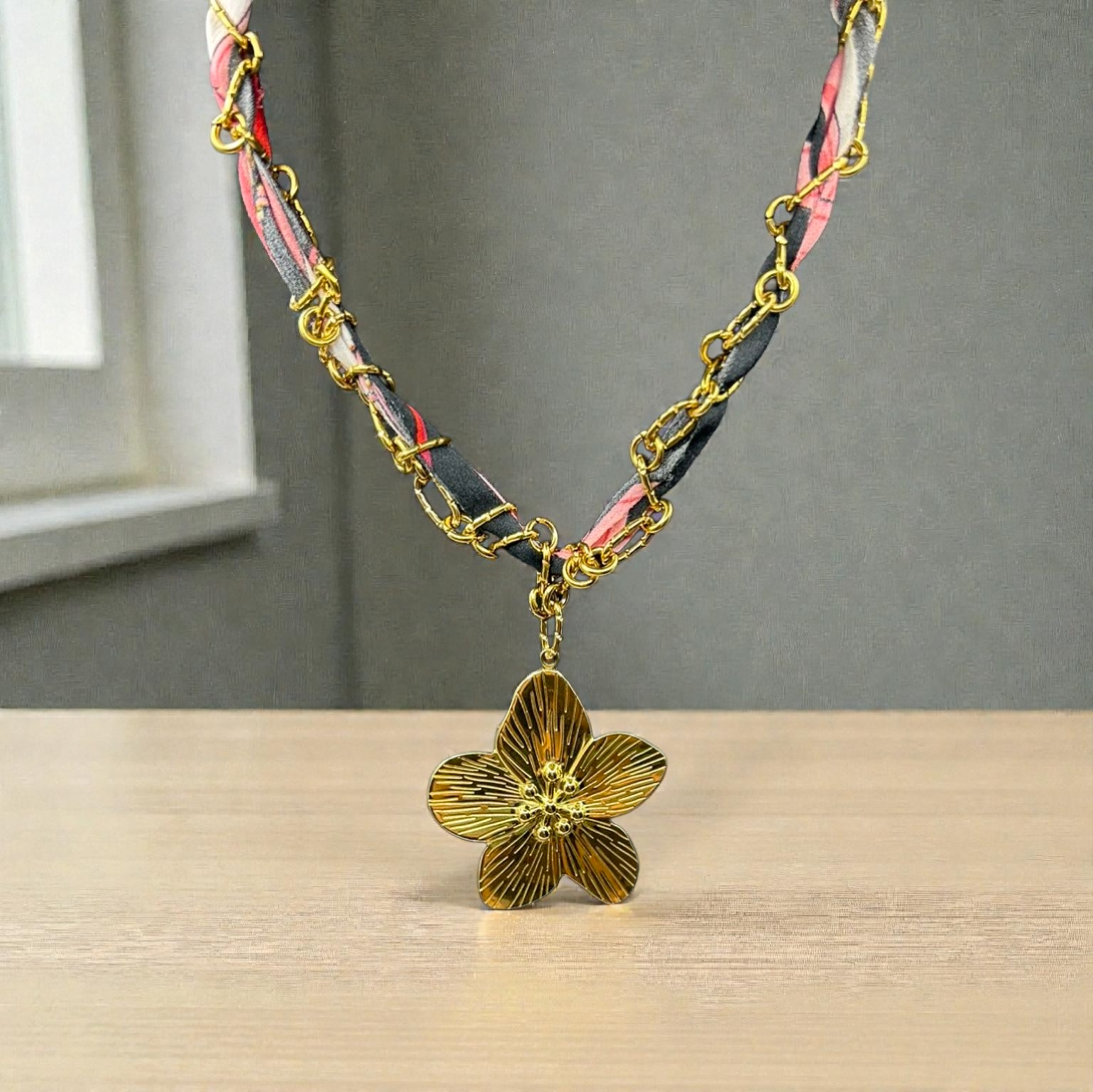 Collier tissus Fleur Dorée
