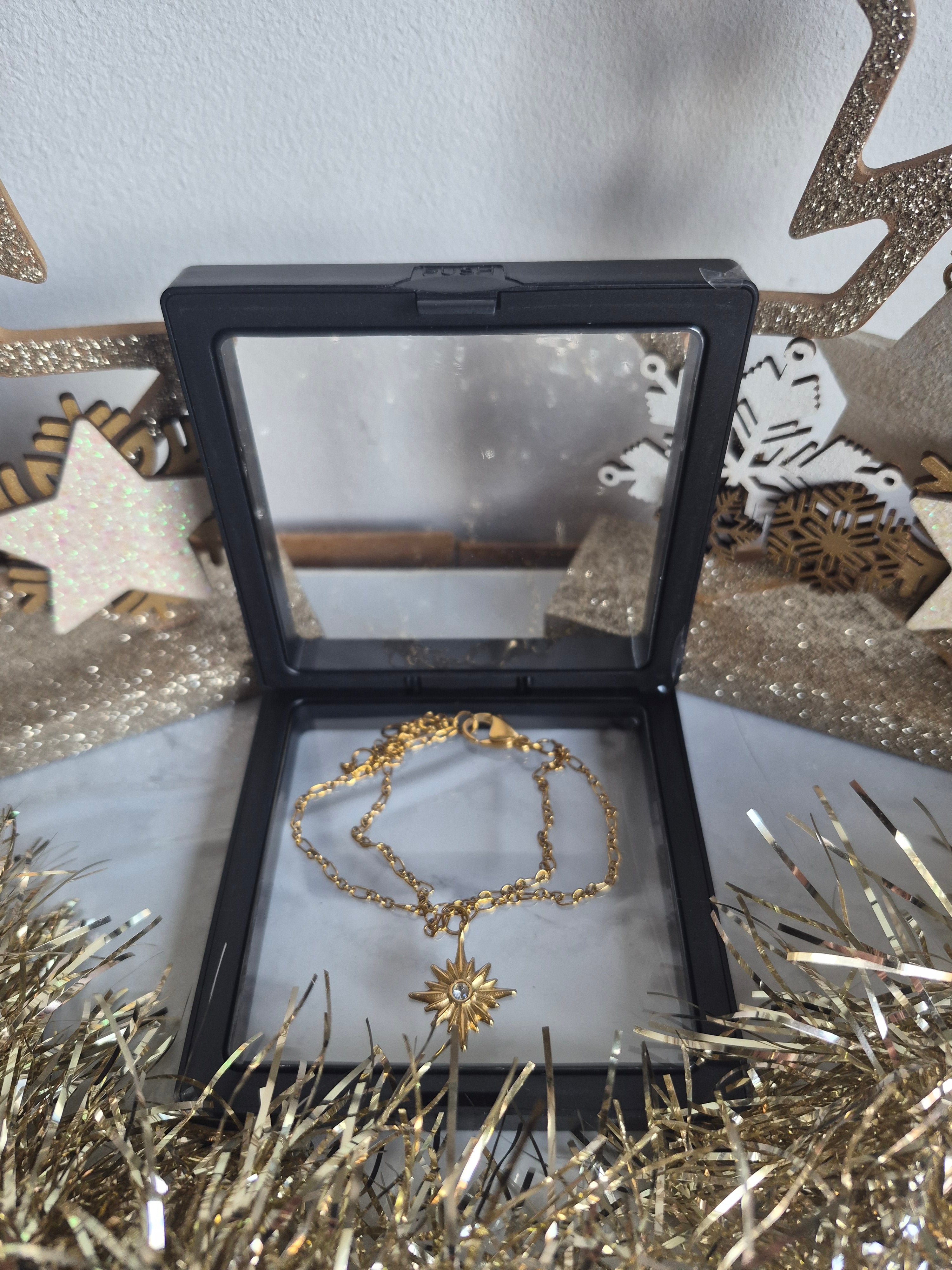 Bracelet Double Chaîne Dorée avec Étoile du Nord Zircon