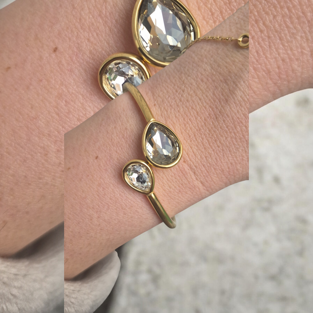 Jonc "Gouttes de Lumière" – Cristaux & Or Brossé