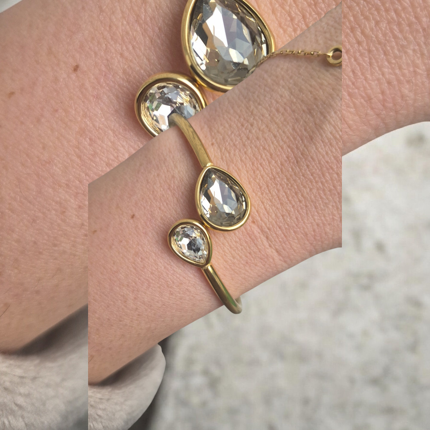 Jonc "Gouttes de Lumière" – Cristaux & Or Brossé